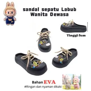 Sepatu Sandal Wanita Baim Sendal jibbitz Sandal DIY Sepatu Wedges sandal kodok Sandal Sepatu Karet Tali Wanita Baim Selop Jibbitz 3D Labubu Anti Slip 2