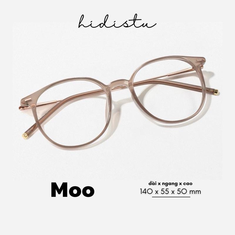 Gọng kính mắt tròn to Moo. Dáng kính bầu tròn form to phù hợp tất cả dáng mặt vừa và to. Hidi Studio Eyewear