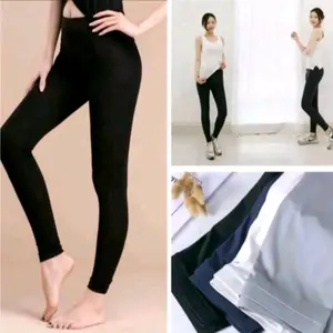 LEGGING PANJANG POLOS SPANDEK - Legging Licin Panjang Dewasa - Legging Stretch Melar Lembut Standar Dan Jumbo Hitam