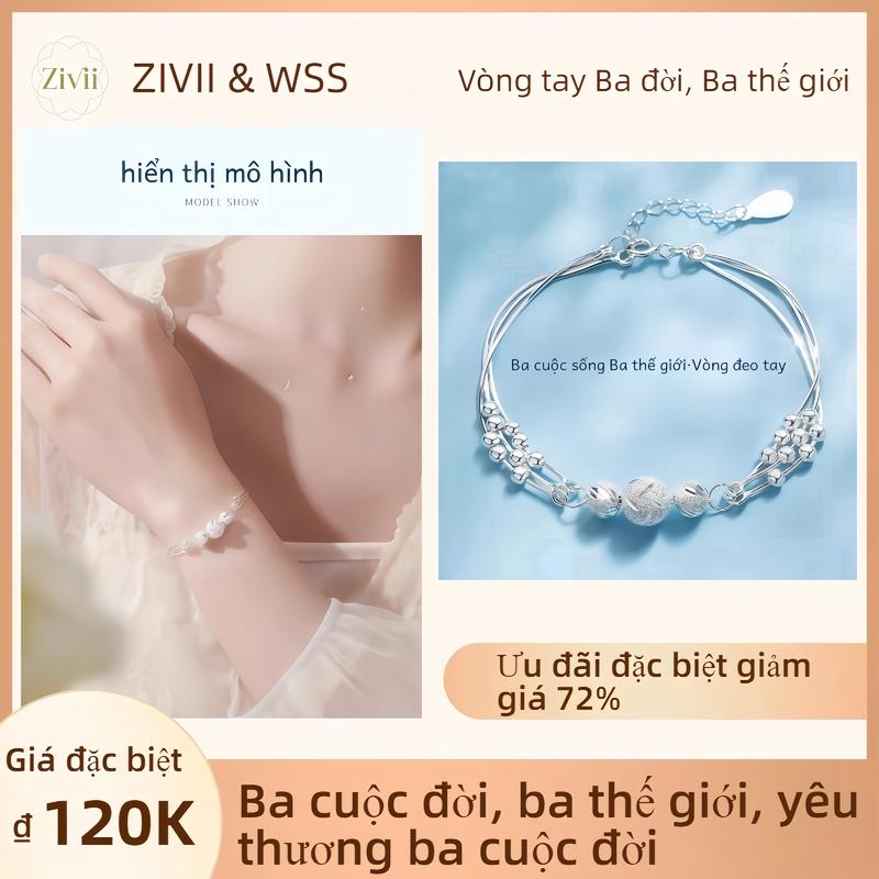 Khuyến mãi năm mới, Thanh toán khi nhận hàng, hội thảo vòng tay, vòng tay bạc 925 mạ bạc ba đời ba đời của phụ nữ, quà tặng hẹn hò, thân thiện với da không kích ứng, chiều dài 16mm + 5mm lắc bi panlens