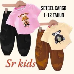 PROMO!!! setelan viral bear cargo dan kuromy kids anak perempuan 1-12 tahun berbahan adem dan lembut
