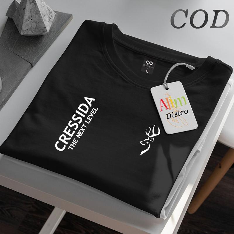 COD !!! Baju Kaos Distro Cressida Kirka Keren Text Putih Premium Quality Kaos Cotton Combed 30s Lengan Pendek T-Shrit Koas Unisex Pria/Wanita 2