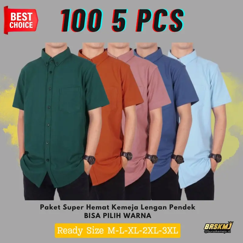 Promo Kemeja Dewasa 100.000 ribu 5 pcs Lengan Pendek Pria, Baju Distro Kain Katun 0