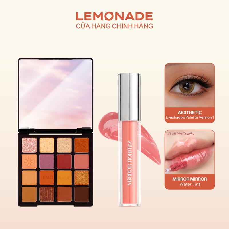  Combo 01 Bảng phấn mắt Lemonade Aesthetic Eyeshadow Palette 20,8g và 01 Son tint bóng không dính siêu lỳ Lemonade Mirror Mirror Water Tint 4g 