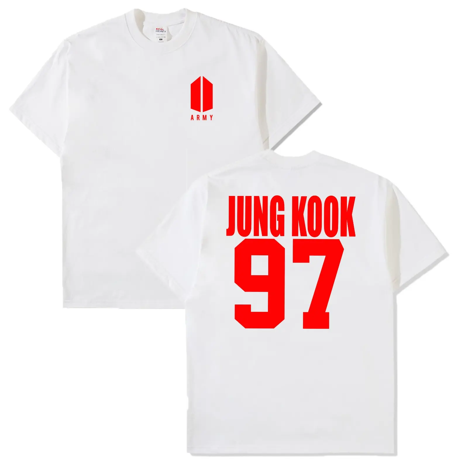 Kaos Bangtan sablon merah putih logo army request nama dan nomor