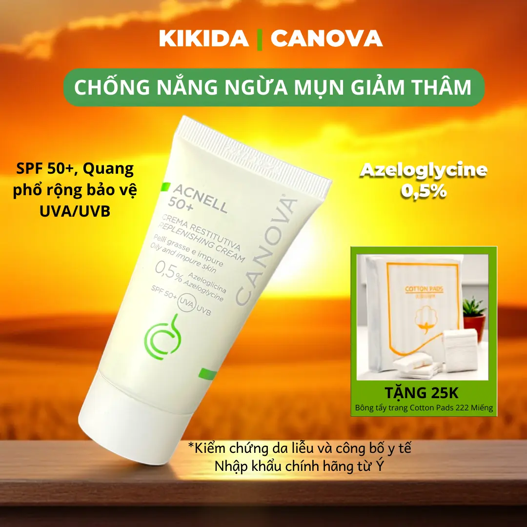 [Chính hãng] Kem Chống Nắng Ngừa Mụn Giảm Thâm CANOVA ACNELL SPF 50+ Châu Âu