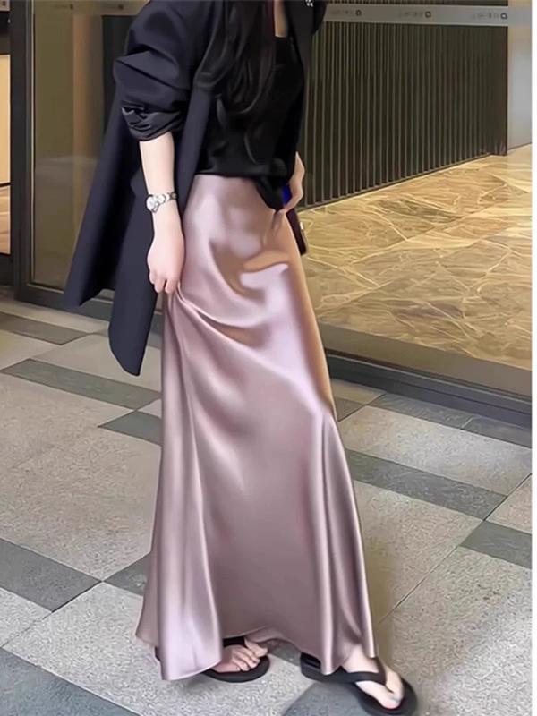 Shenel Rok Satin Maxi Premium Satin Long Skirt 6889 Rok Satin Panjang Rok Duyung Satin Rok Kekinian Bawahan Muslimah Trendy Hijab silk outfit z 2