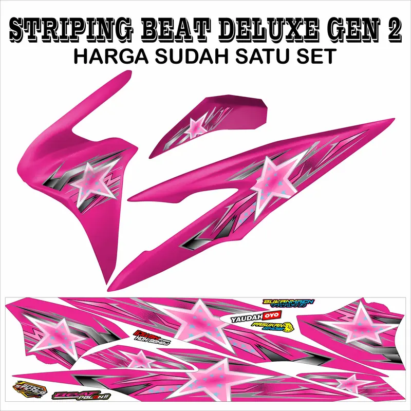 STRIPING VARIASI STICKER HONDA BEAT DELUXE GEN 2 MOTIF BINTANG PINK KEREN SIMPLE MURAH Motorcycle 8