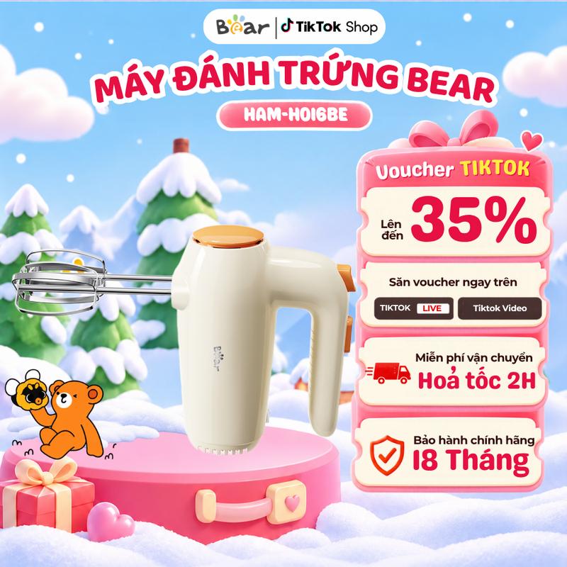 Máy Đánh Trứng Cầm Tay Bear HAM-H016BE (DDQ-B01K1), Công Suất 125W, 5 Mức Độ Đánh, Đánh Trứng Mạnh, Nhỏ Gọn Tiện Lợi, Bảo Hành 18 Tháng