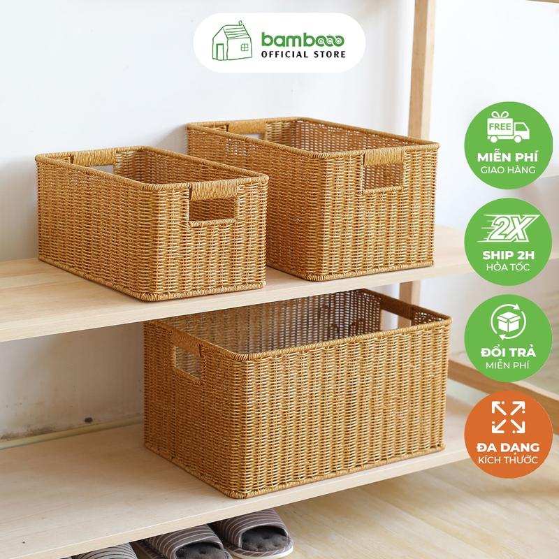  Giỏ nhựa giả mây BAMBOOO ECO đựng quần áo đồ chơi vật dụng gia đình tủ kệ phòng khách phòng ngủ 