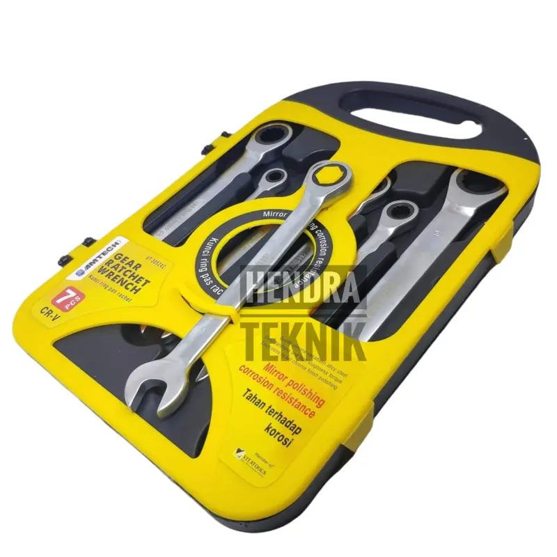 KUNCI RING PAS RACHET SET 7PCS KUNCI RING PAS 8MM - 19MM KUNCI KOMBINASI KREK 7PCS RATCHET COMBINATION SPANNER SET alat bengkel 6