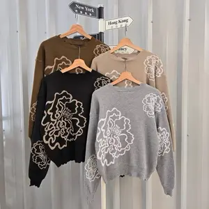Peony Flower Knite Sweater Rajut Wanita Premium Tebal Motif bunga