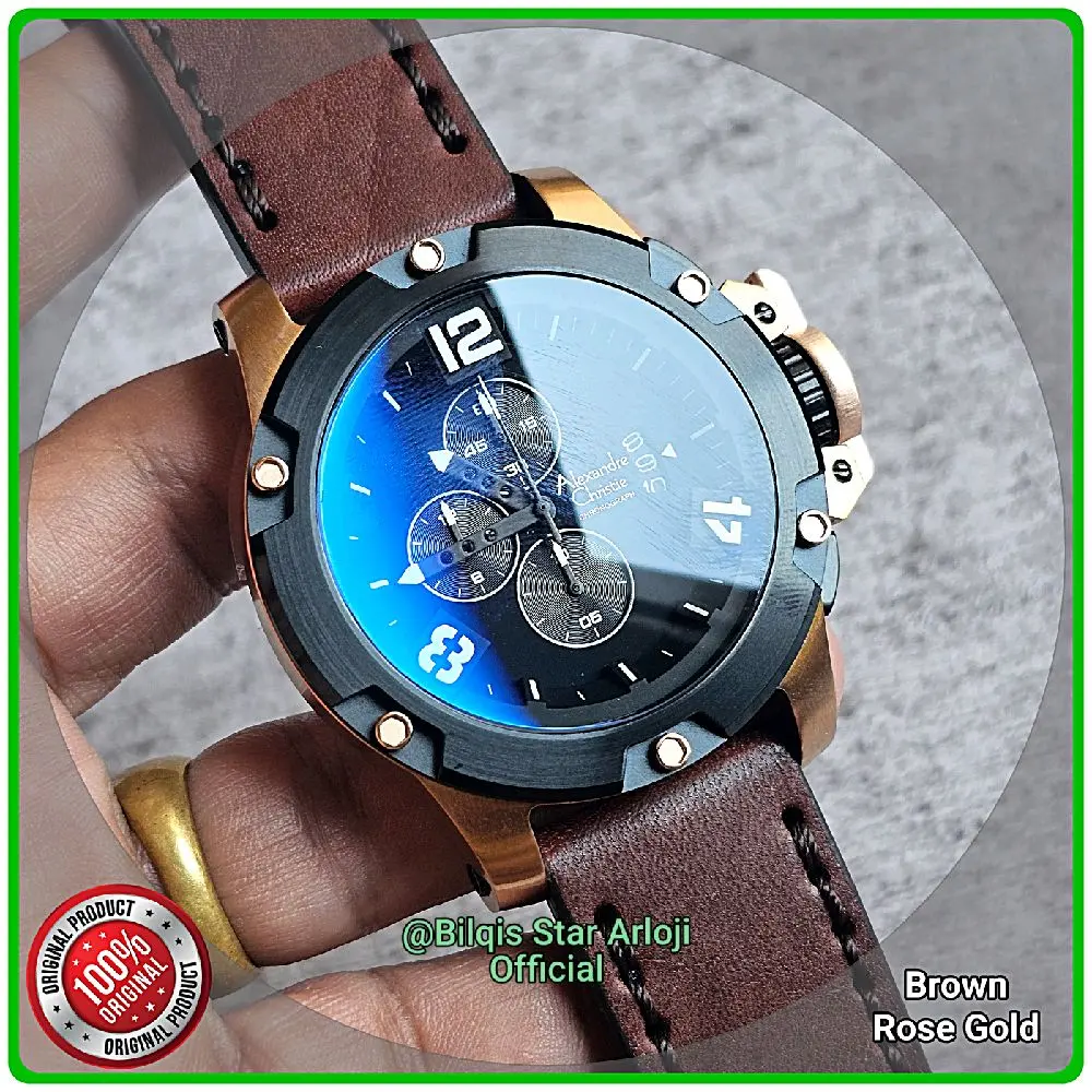 Alexandre Christie Pria Ac 6295 Mc Case Rose Gold Tali Kulit Coklat Original