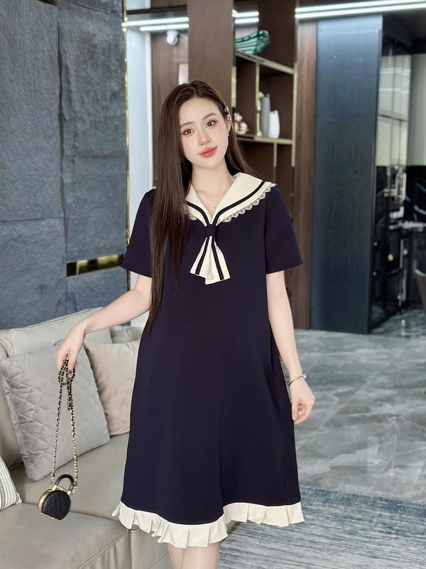 [MAMI] Đầm Bầu Váy bầu đầm suông bầu phối kem trẻ trung chất liệu thái chéo thoáng mát cho mẹ bầu công sở, thiết kế by Mami