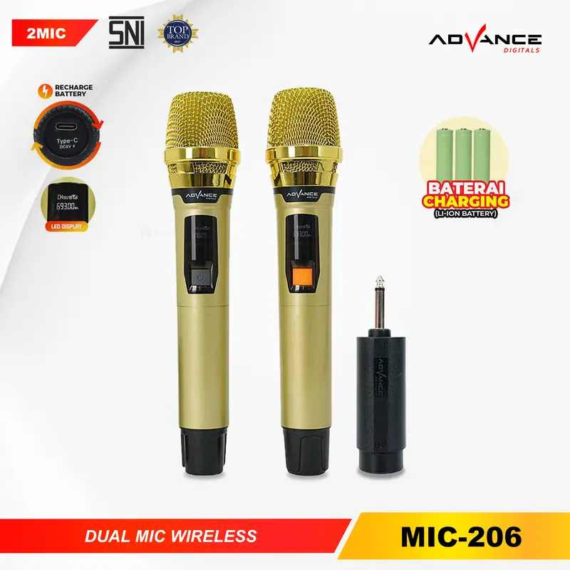 【COD】NEW! Advance MIC-206 Double Mic Wireless Recharger Bisa digunakan untuk Souncard & Speaker Garansi 1 Tahun Gold Microphone 0