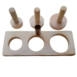 Dapur Kayu Kitchenware Cetakan Kue Donat Lubang 3 dengan 3 Ukuran Berbeda & Alas Gratis 3pcs Aman Tahan Geser Terbuat dari Kayu