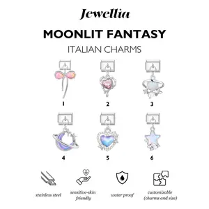 Jewellia Gelang Moonlit Fantasy Italian Charms 18 pcs Anti Karat Stainless Steel Y2K Customizable Hadiah Pasangan
