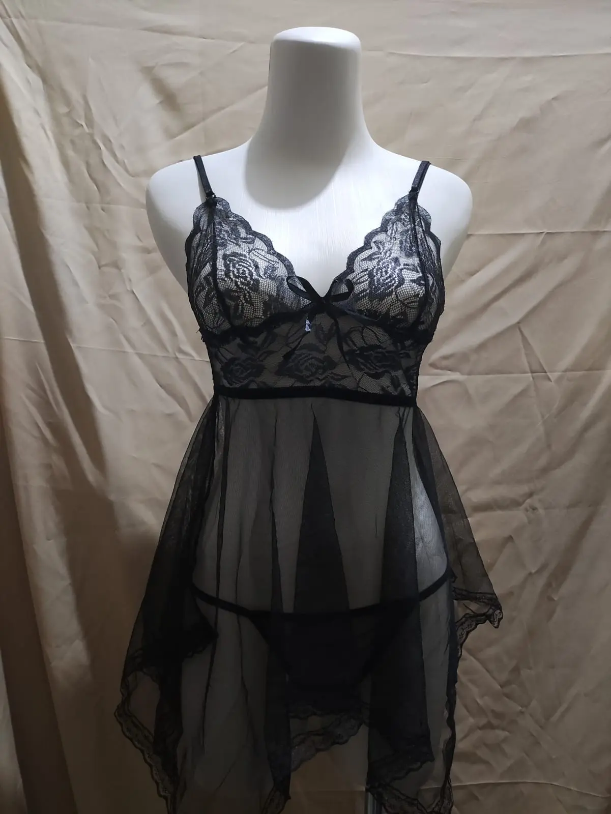 Nightdress Set Transparan Wanita Lace Special Tipis V Neck