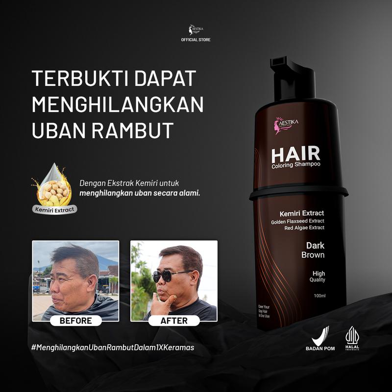 [Promo Spesial] Aestika Dark Brown Hair Coloring Shampoo - Pewarna Rambut Beruban Kering Red Extract 1