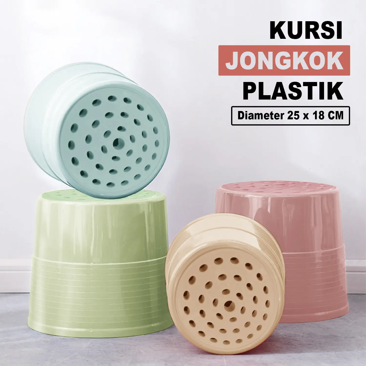 Kursi Jongkok Korea Plastik PP Kekinian Eksklusif dengan Desain Oval Motif Lubang Kursi Plastik - Furniture, Minimalis - 605