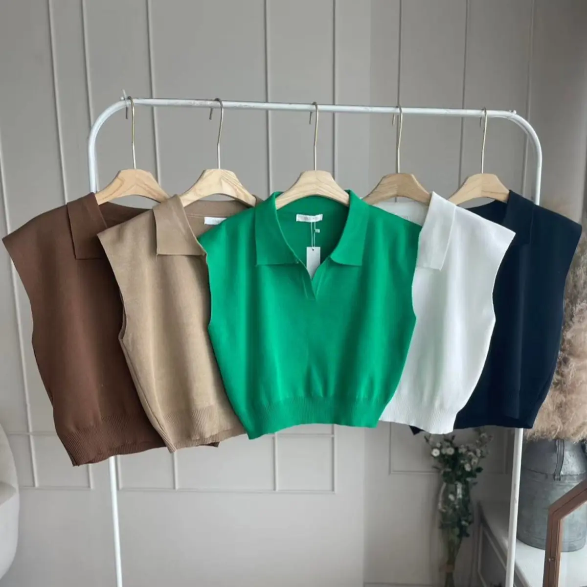 MyEverCo Collared Crop Top | V-Neck Knit