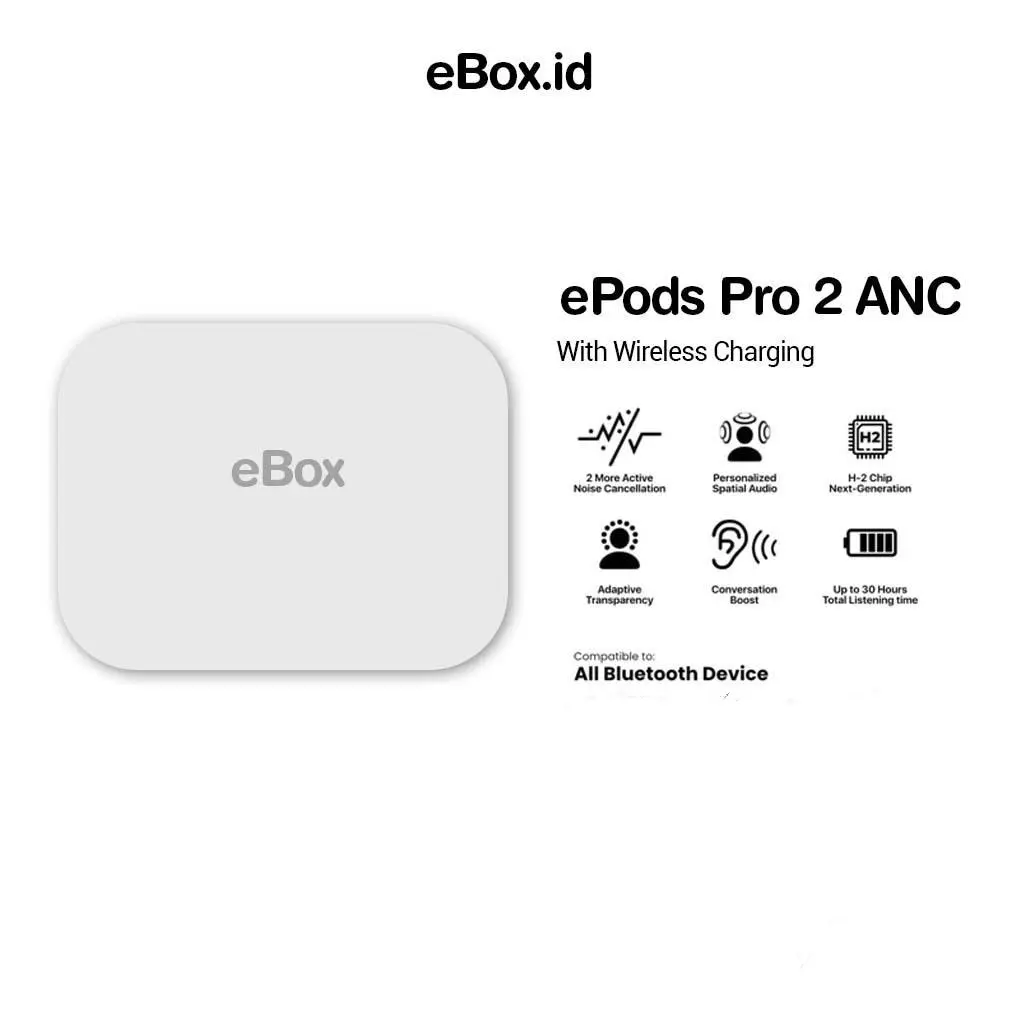 ePods Pro 2nd ANC 100% TWS Earphone Headset Bluetooth MB Pods  Active Noise Cancellation Wireless Charging 2ND Generation