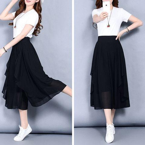 Product Introduction of ZANAChiffon Slim Half Culottes Thin Style Summer Seven Points Wide Leg Pants Large Size Elastic High Waist Loose Casual Pants Women Skirt 18