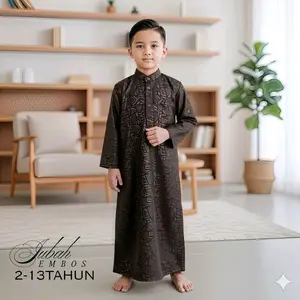 Baju jubah embos anak laki laki panjang usia 2-13 tahun katun Koko panjang Mahogany