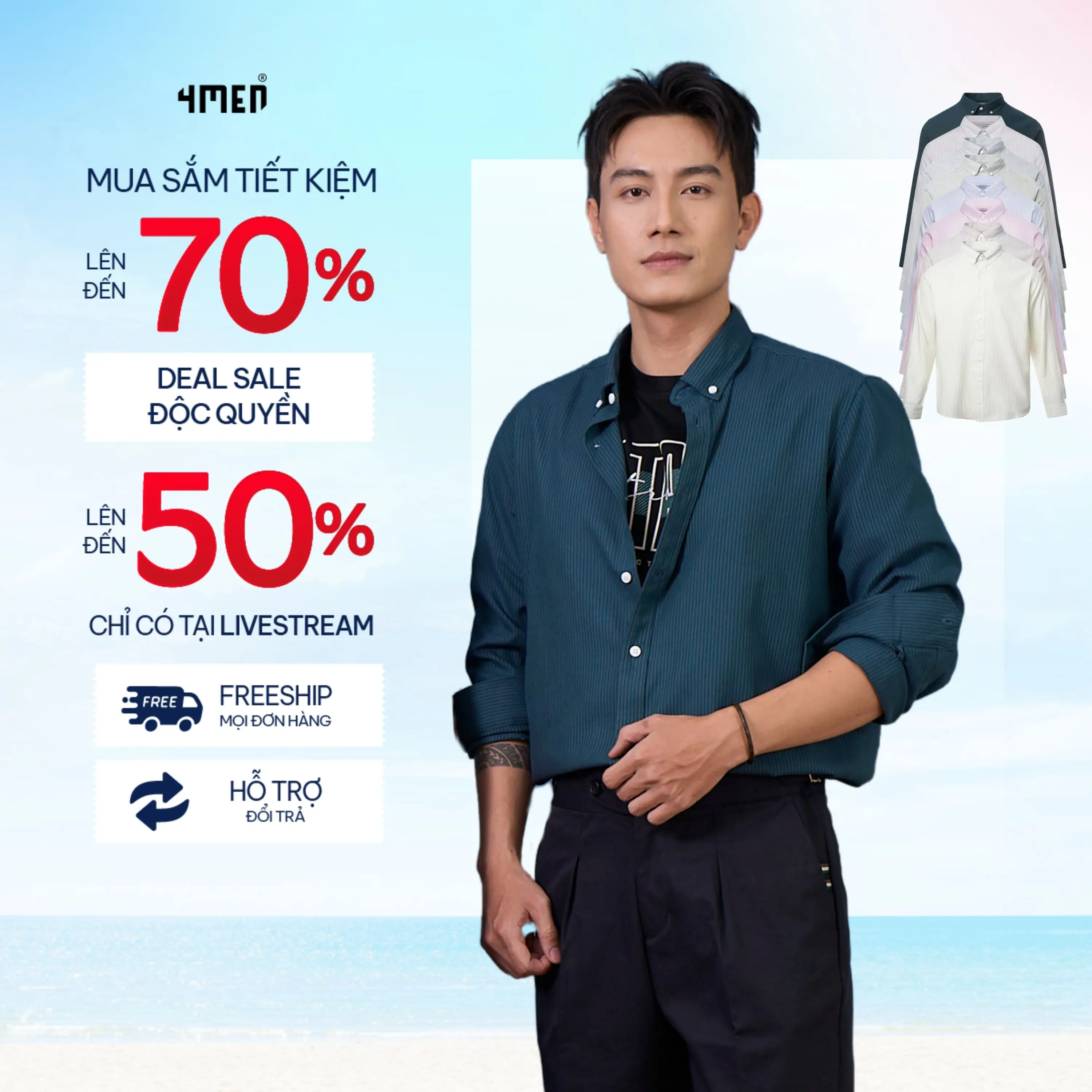 Áo Sơ Mi Nam Tay Dài 4MEN SM159  Vải Oxford Sọc Form Regular Trẻ Trung, Thanh Lịch, Basic, Dễ Phối sominam dep Menswear Shirt