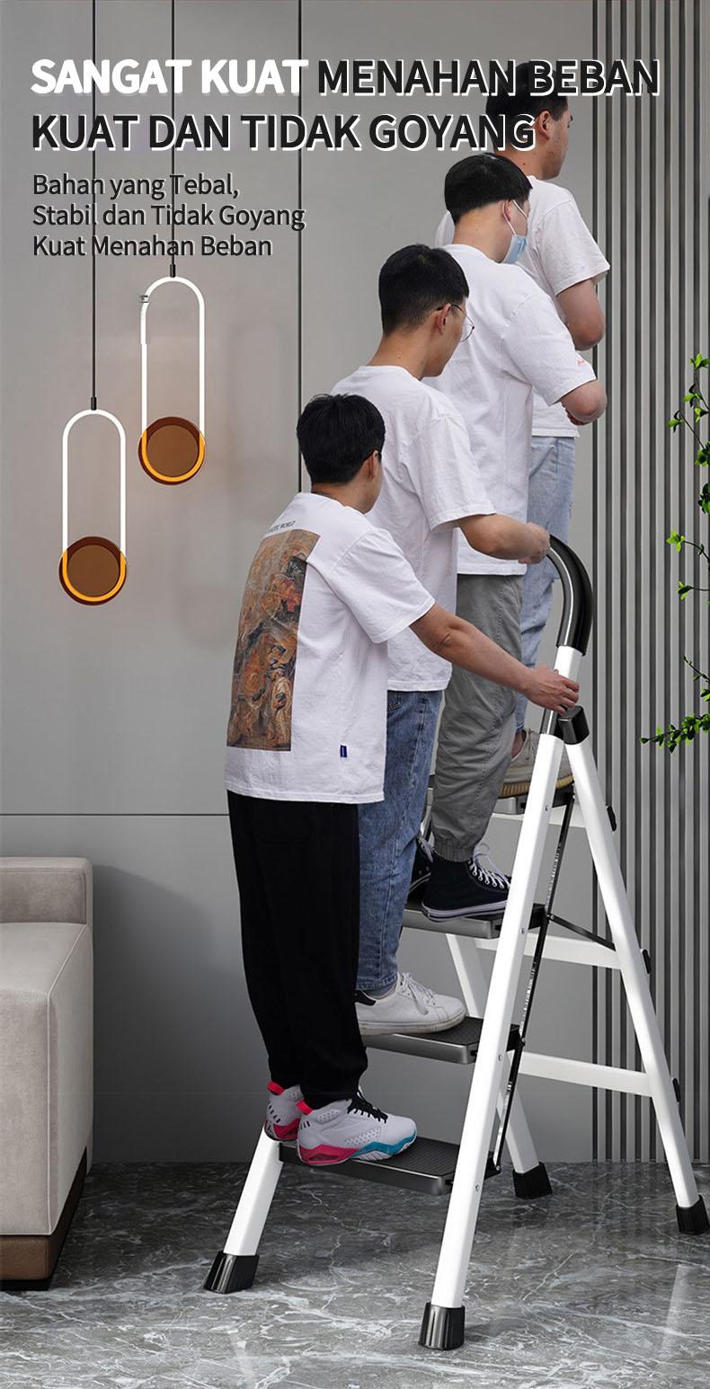 MUSIKO Tangga Lipat Multifungsi dengan 3 - 8 Langkah: 250kg Keamanan, Anti-Slip, Garansi 1 Tahun, COD, Ideal untuk Ibu Rumah Tangga & Tukang Bangunan!
