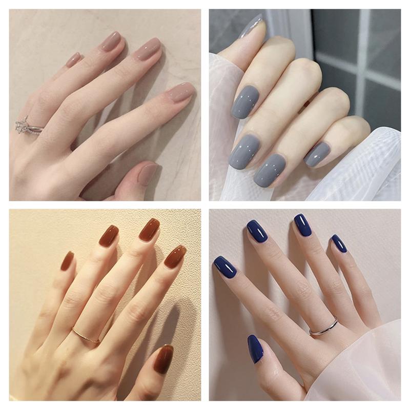 Móng Tay Giả, 24 Chiếc / Hộp, Đầu Vuông Ngắn, Miếng Dán Móng Tay Bóng, Có Keo Dán