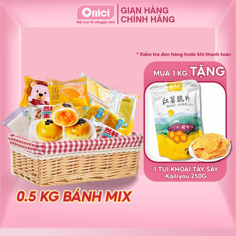 Box nữa ký bánh đủ loại, bánh chà bông, bánh ruốc mặn, bánh sữa chua ... - kèm quà tặng