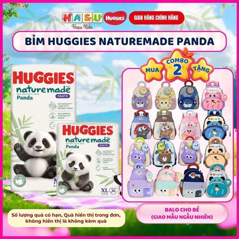 COMBO 2G Tã Quần Huggies Nature Made Panda Khô Thoáng, Chống Tràn size M56/L42/XL36/XXL24