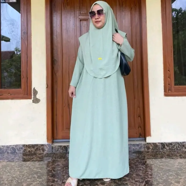 GAMIS ABAYA+ HIJAB JUMBO CRINGKEL AIRFLOW Polos/gamis muslim , 7