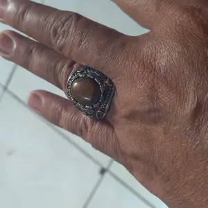 Cincin Keren Mata Harimau Coklat Original Buatan Pria Keren Cincin Perak Perak Elang Hitam Totem Batu Bunga Pesona Mode Pesona Mode Aksesoris Cincin Asli Pria