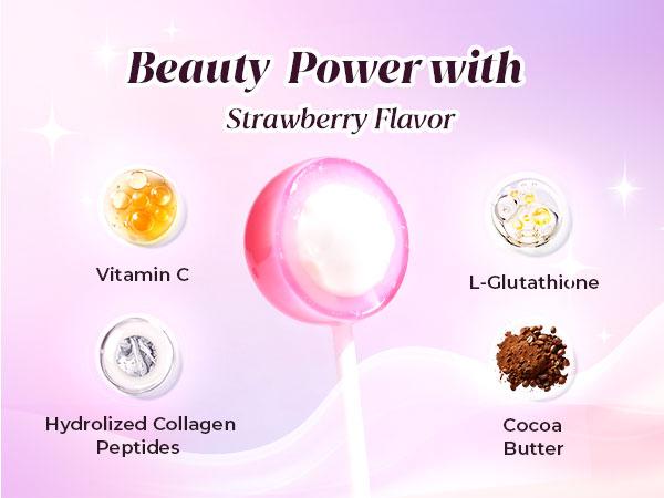 C+Collagen L-Glutathione Permen Lolipop with Vitamin C - 10 Batang, untuk Kesehatan Kulit dan Glowing,Hydrolyzed Collagen Peptides dengan Vitamin C, Stroberi,Hadiah untuk Wanita / Hadiah Istri / Hadiyah Spesial , COD | BPOM [HALAL]  | Divinity Nutra