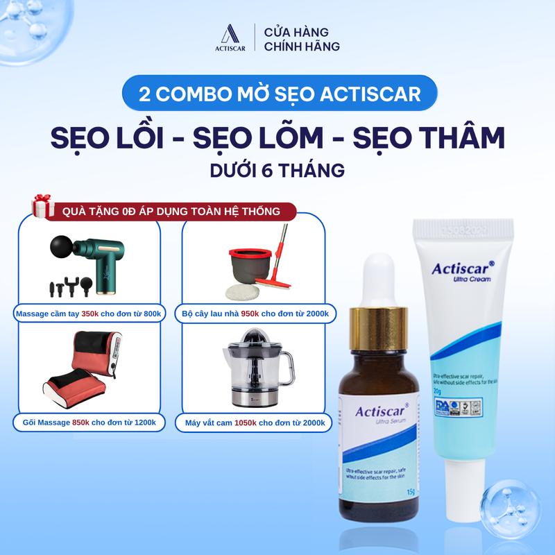 MUA 2 TẶNG 1 ACTISCAR 2 Combo mờ sẹo bản cải tiến - Hỗ trợ ngăn ngừa hình thành sẹo mới làm mềm phẳng sẹo thâm và sẹo lồi lõm dưới 6 tháng Serum 15ml và Kem 20g