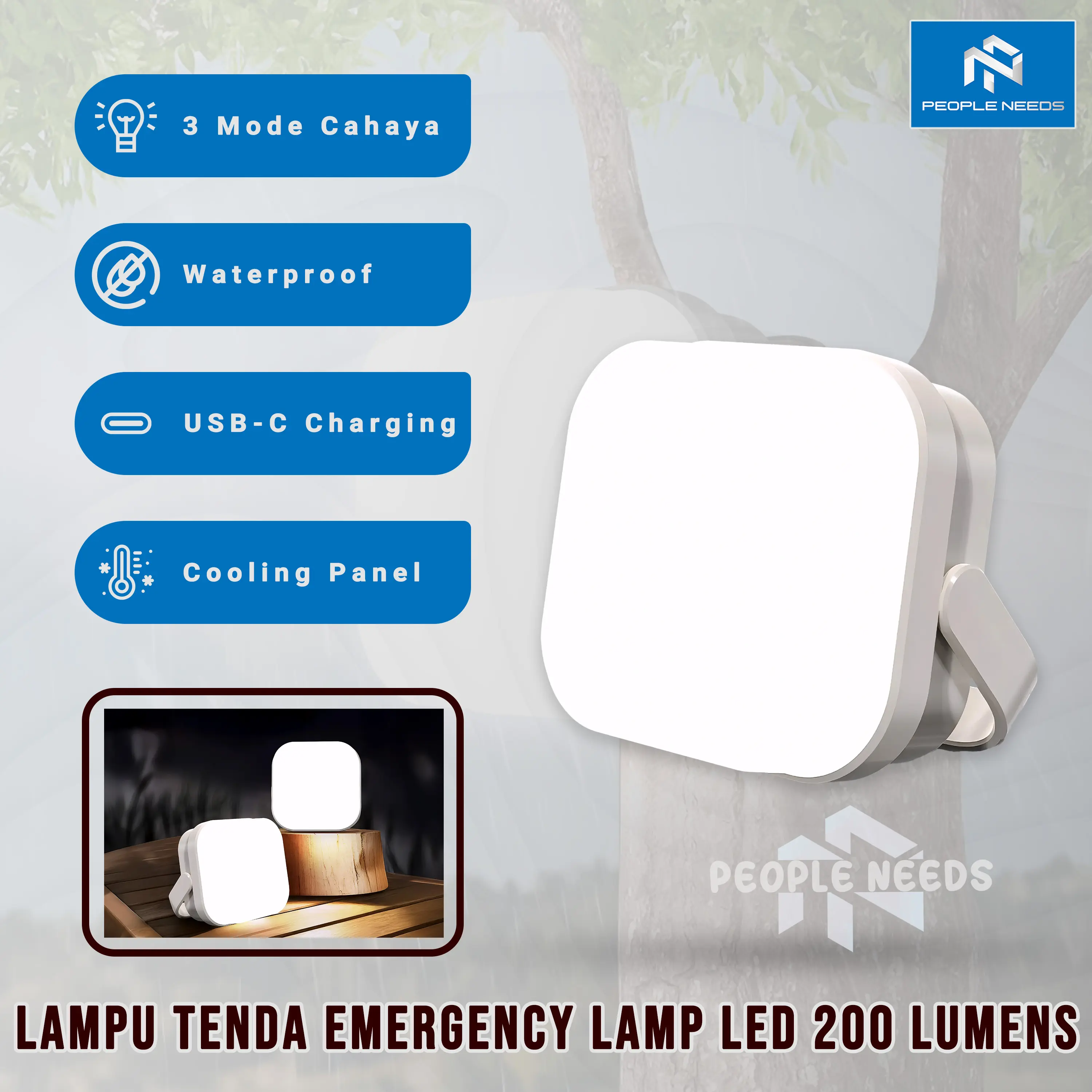Emergency Lamp LED 200 Lumens Lampu Tenda Camping Outdoor Gantung Waterproof 400 mAh 3 Mode USB Type-C