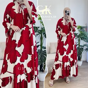 MONICA DRESS GAMIS RUFFLE RAYON DIAMOND MOTIF ELEGAN WANITA by Geraikanaya