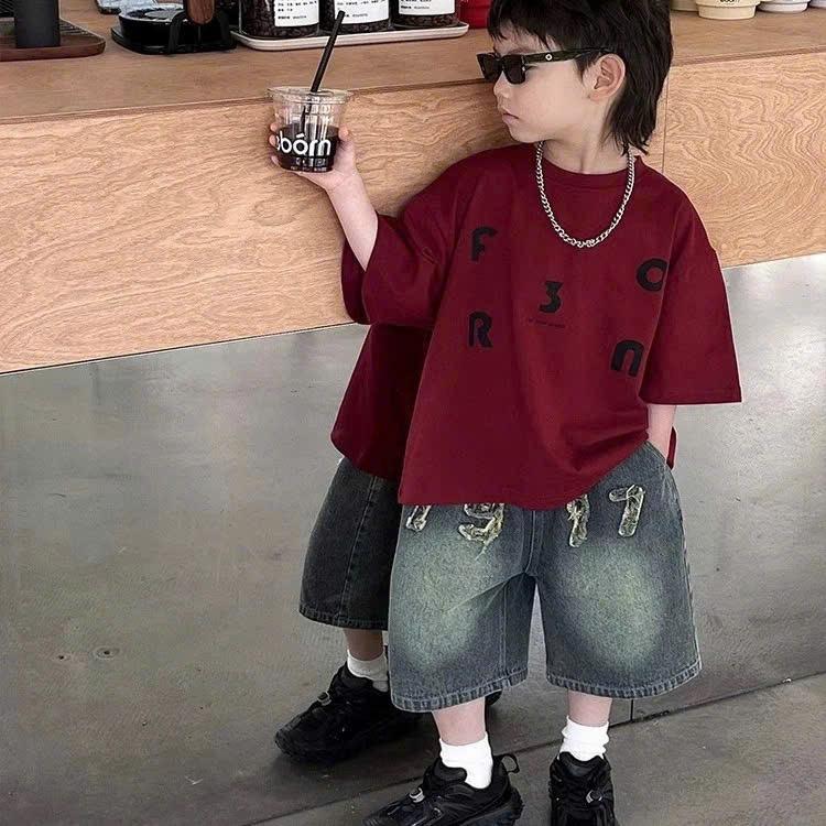 Bộ Jean Phong Cách Cho Bé Trai - Áo Cotton Siêu Mát Mix Quần Ngố Jean Mềm