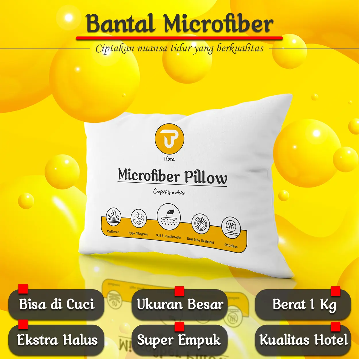 Bantal Hotel Microfiber Tibra ukuran 50x70 cm