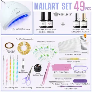 Modelones Paket Nailart Pro 49pcs Komplit untuk Pemula & Profesional, Set Nailart dengan Ekstensi Kuku & 2pcs Gel Kutek Warna Random 7ml & 15ml Paket Hemat Kualitas Terjamin COD