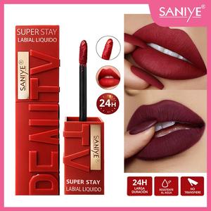 SANIYE Super Stay Labial Líquido Ultra Mate 24H Rojo Intenso a Prueba de Transferencia，Textura Mate Resistente al Agua y al Sudor Ideal para Uso Diario y Eventos