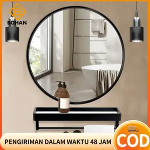 Cermin kamar mandi bundar yang dipasang di dinding cermin kamar mandi dengan dekorasi dinding cermin pengatur dengan bingkai