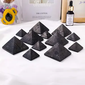 1pc Natural Crystal Russian Shungite Pyramid Raw Stone Polished Four Sided Tower Home Desktop Decoration Feng Shui Ornament