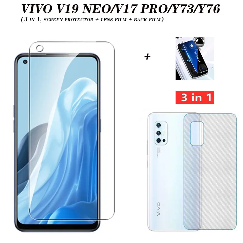 3 in 1 For Vivo V19 NEO V17 V17PRO Y73 Y76 5G Y36 Y11 Y20i Y20 Tempered Glass Screen Protector Full coverage protector+lens film+Back film