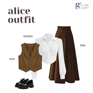 One Set Outfit Vintage (Kemeja Polos, Vest, Rok) Setelan OOTD Yearbook Murah Terbaru - GGO24
