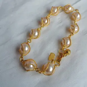 Gelang Mutiara Peach Kecil Ikat Kurung Lapis Emas Kuning