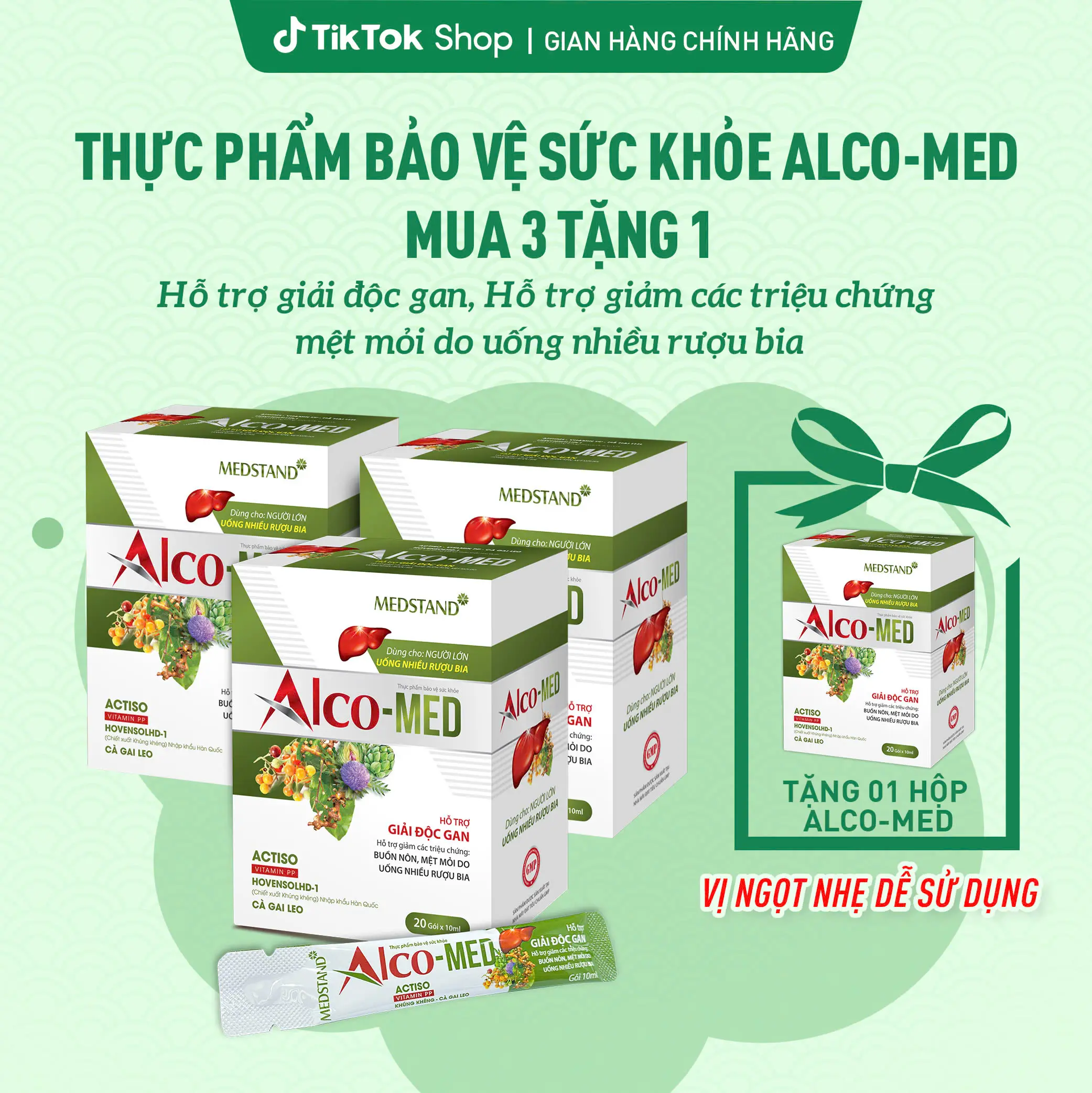 [Bán chạy] Hộp 20 Gói uống Alco-MED - Hỗ trợ giải độc gan, hỗ trợ giảm các triệu chứng buồn nôn, mệt mỏi do dùng bia rượu (hộp 20 gói x 10ml)