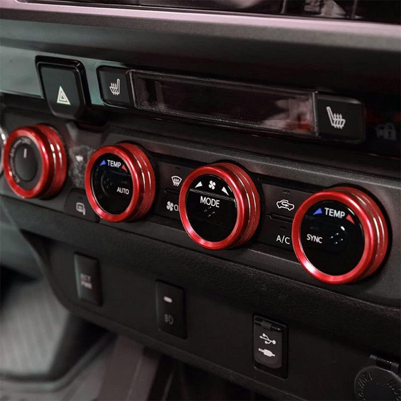 Công tắc điều hòa không khí AC, nắp núm nút CD âm thanh, trang trí tương thích cho Toyota Tacoma 2016 (A, Đỏ) 3